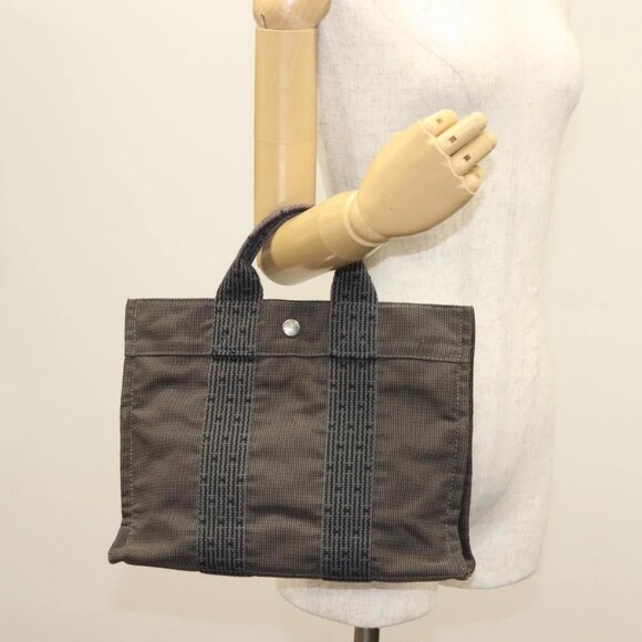 HERMES Her Line Hand Bag Canvas Gray Auth - Picture 1 of 15